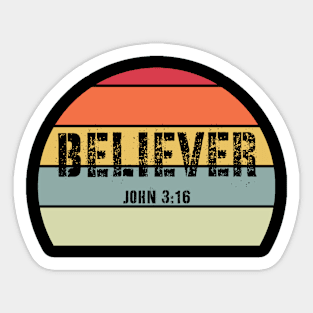 Believer, John 3:16, Christian, Quote Saying, Vintage Retro Sunset Sticker